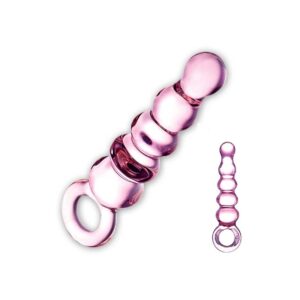GLASTOY Anal Slider – klasické sklenené análne dildo s guličkami (pink)
