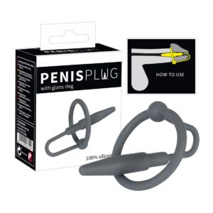 Penisplug - silikónový krúžok na penis s kolíkom na močovú trubicu (sivý)