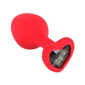 You2Toys Plug Medium - anální dildo s černým kamínkem ve tvaru srdce (červené) - střední