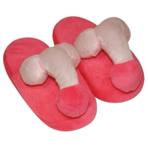 Plyšové růžové pantofle - ve tvaru penisu