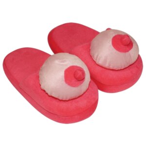 Plyšové růžové pantofle - ve tvaru prsou