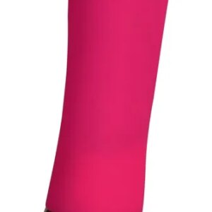 Růžový vibrátor pro nabíjení se stříbrným dekoračním proužkem.