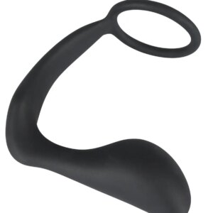 Silikonový kroužek na penis s připojeným análním kolíkem Black Velvets Ring & Plug