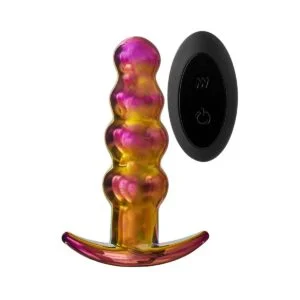 Kolík anální Dream Toys GLAMOUR GLASS REMOTE BEADED duhový