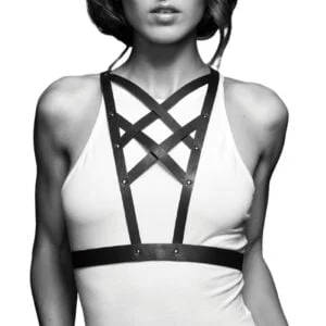 Postroj BIJOUX INDISCRETS MAZE NET CLEAVAGE černý