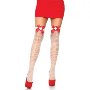 Punčochy Leg Avenue Industrial Net Thigh Highs bílé