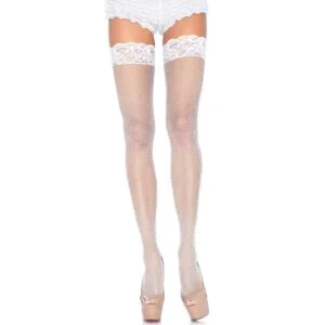 Punčochy Leg Avenue Sloane síťované s krajkou bílé S-L