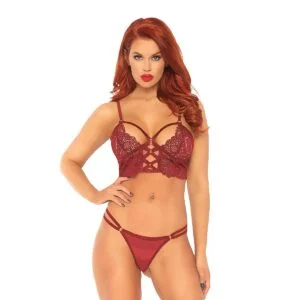 Souprava Leg Avenue Lace Bralette With Sheer Thong bordó M-L