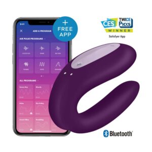 Vibrátor SATISFYER DOUBLE JOY fialový + dárek prémiový FLAGRANTI lubrikant