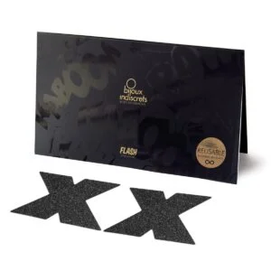 Nálepky na bradavky BIJOUX INDISCRETS FLASH CROSS černé