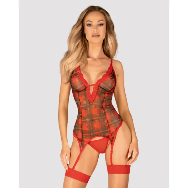 Kostým vánoční Obsessive Jollymore Corset červený XL-2XL