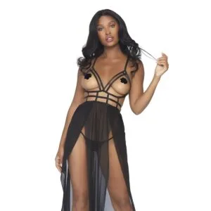 Šaty Leg Avenue Cage Maxi Dress and G-String černé M-L