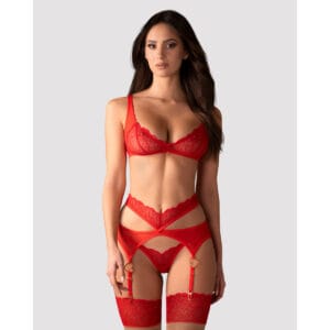 Souprava Obsessive Cupide Desir 3 PC Set červená 2XL-3XL