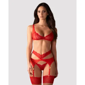 Souprava Obsessive Cupide Desir 3 PC Set červená 2XL-3XL