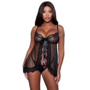 Košilka BE WICKED Emma Polka Dot Mesh Babydoll černá L