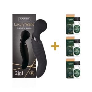 SET Masážní hlavice FLAGRANTI Luxury Wand 2v1 černá + 3 ks 5ml lubrikačního gelu ZDARMA
