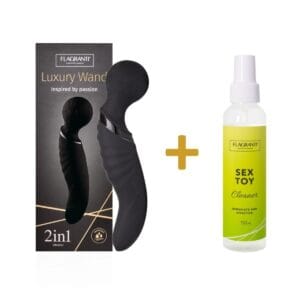 SET Masážní hlavice FLAGRANTI Luxury Wand 2v1 černá + Toy Cleaner ZDARMA
