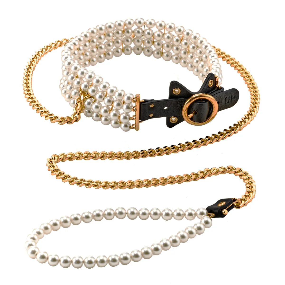 Obojek s vodítkem GP ALLURE LUMINIOUS PEARL černý