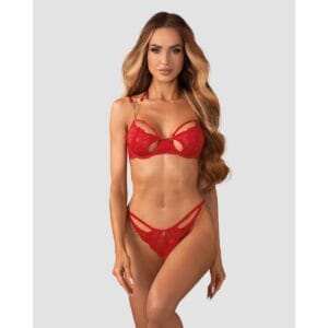 Souprava Obsessive Matildea 2 PC Crotchless červená 2XL-3XL