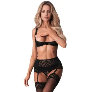 Souprava Obsessive Lecille 3 PC Crotchless černá 2XL-3XL